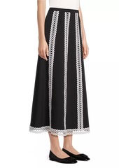 Misook Contrast Lace & Twill Midi Skirt