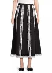 Misook Contrast Lace & Twill Midi Skirt