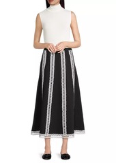 Misook Contrast Lace & Twill Midi Skirt