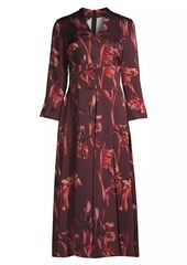 Misook Crepe-De-Chine Floral Midi-Dress