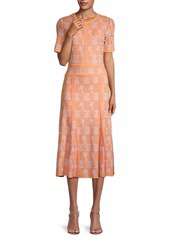 Misook Draped Intarsia Knit Midi-Dress