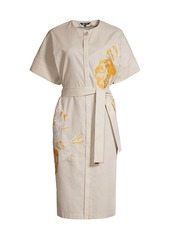 Misook Embroidered Cotton-Blend Belted Dress