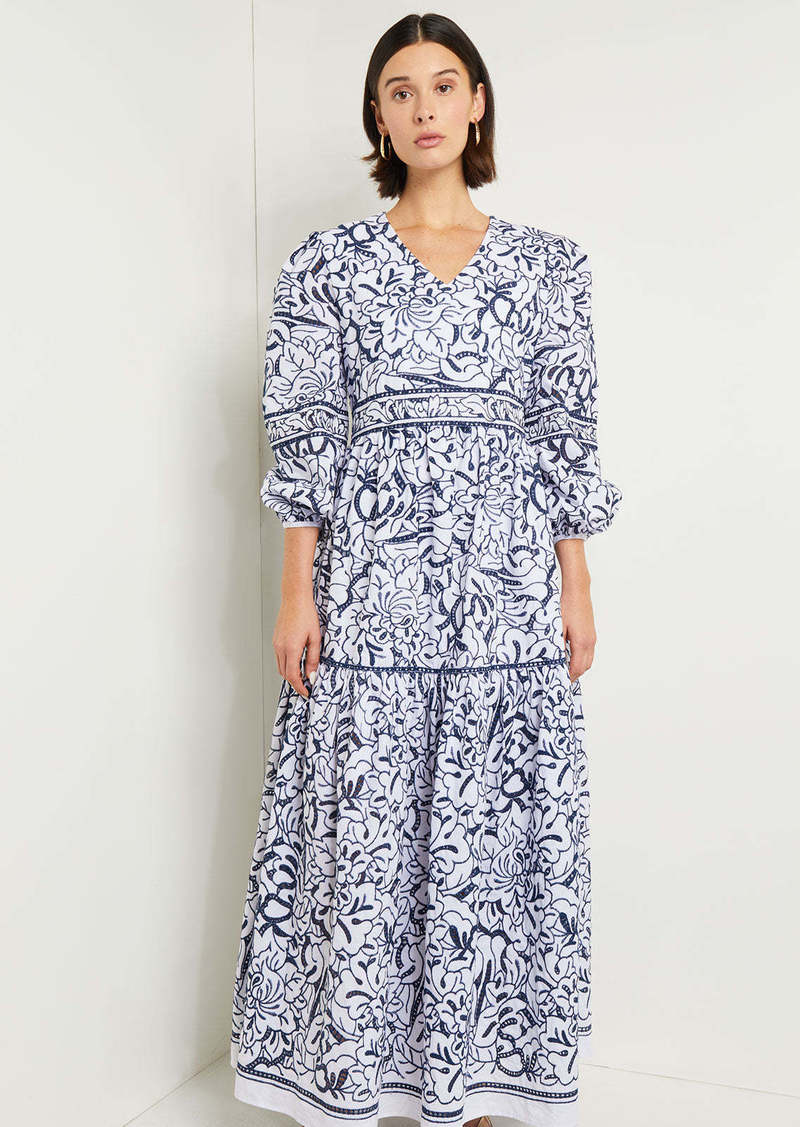 Misook Embroidered Floral Cotton Maxi Dress