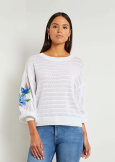 Misook Embroidered Pointelle Knit Balloon Sleeve Sweater