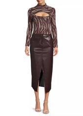 Misook Faux-Leather Midi-Skirt