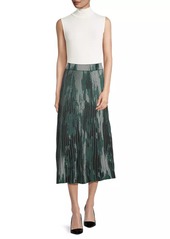 Misook Flare Printed Jacquard Knit Midi-Skirt