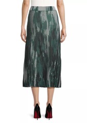 Misook Flare Printed Jacquard Knit Midi-Skirt