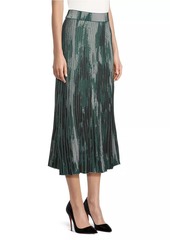 Misook Flare Printed Jacquard Knit Midi-Skirt