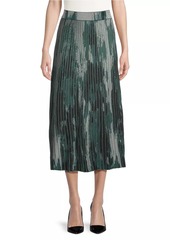 Misook Flare Printed Jacquard Knit Midi-Skirt