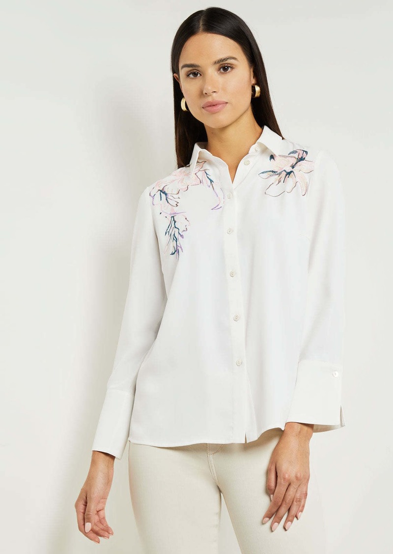 Misook Fleur Emboldened Crepe de Chine Blouse