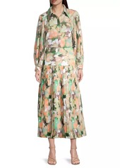 Misook Floral Drop-Waist Midi-Skirt