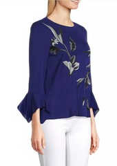 Misook Floral Embroidered Jewel-Neck Top