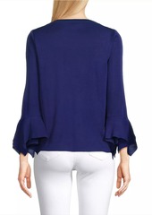 Misook Floral Embroidered Jewel-Neck Top