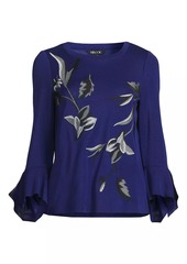 Misook Floral Embroidered Jewel-Neck Top