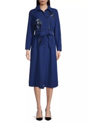 Misook Floral Embroidered Tie-Waist Shirtdress