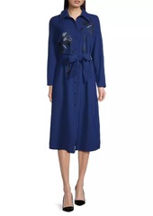 Misook Floral Embroidered Tie-Waist Shirtdress