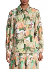 Misook Floral Pleated-Sleeve Blouse