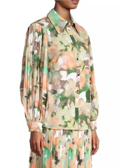 Misook Floral Pleated-Sleeve Blouse