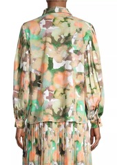 Misook Floral Pleated-Sleeve Blouse