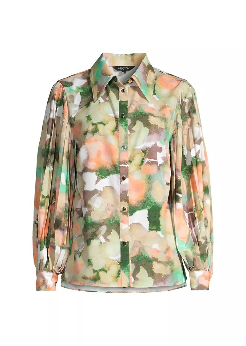 Misook Floral Pleated-Sleeve Blouse