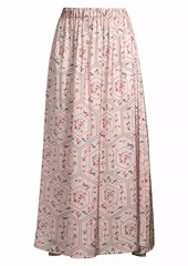 Misook Floral Print Pleated A-Line Maxi Skirt