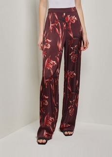 Misook Floral Straight Leg Crepe de Chine Pants