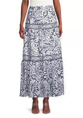 Misook Floral Tiered A-Line Maxi Skirt
