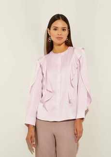 Misook Flutter Trim Crepe de Chine Blouse