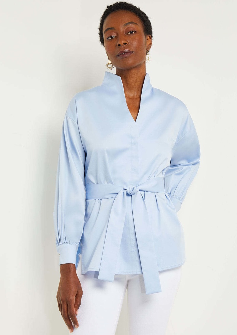 Misook Funnel Neck Belted Cotton Blouse