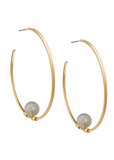 Misook Handmade Gold Wire Wrapped Matte Gray Hoop Earrings
