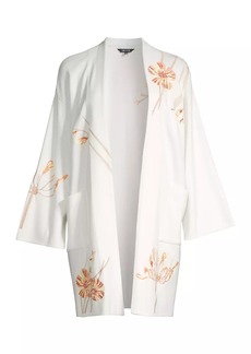 Misook Knit Floral-Embroidered Cardigan