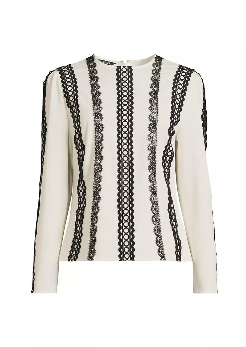 Misook Lace Appliquéd Woven Blouse