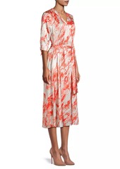 Misook Marble Crepe De Chine Midi-Dress