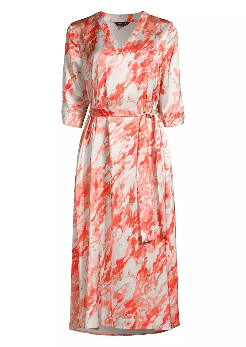 Misook Marble Crepe De Chine Midi-Dress