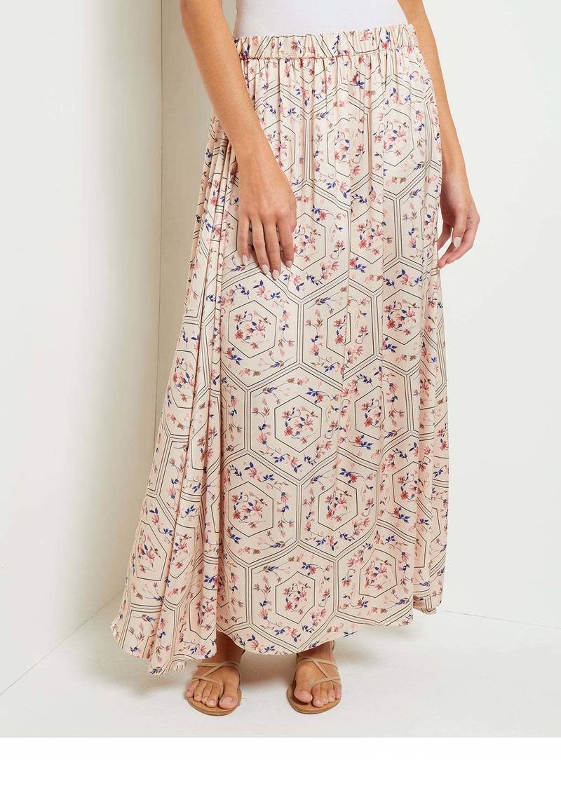 Misook Maxi A-Line Pleated Skirt - Floral Print Crepe de Chine