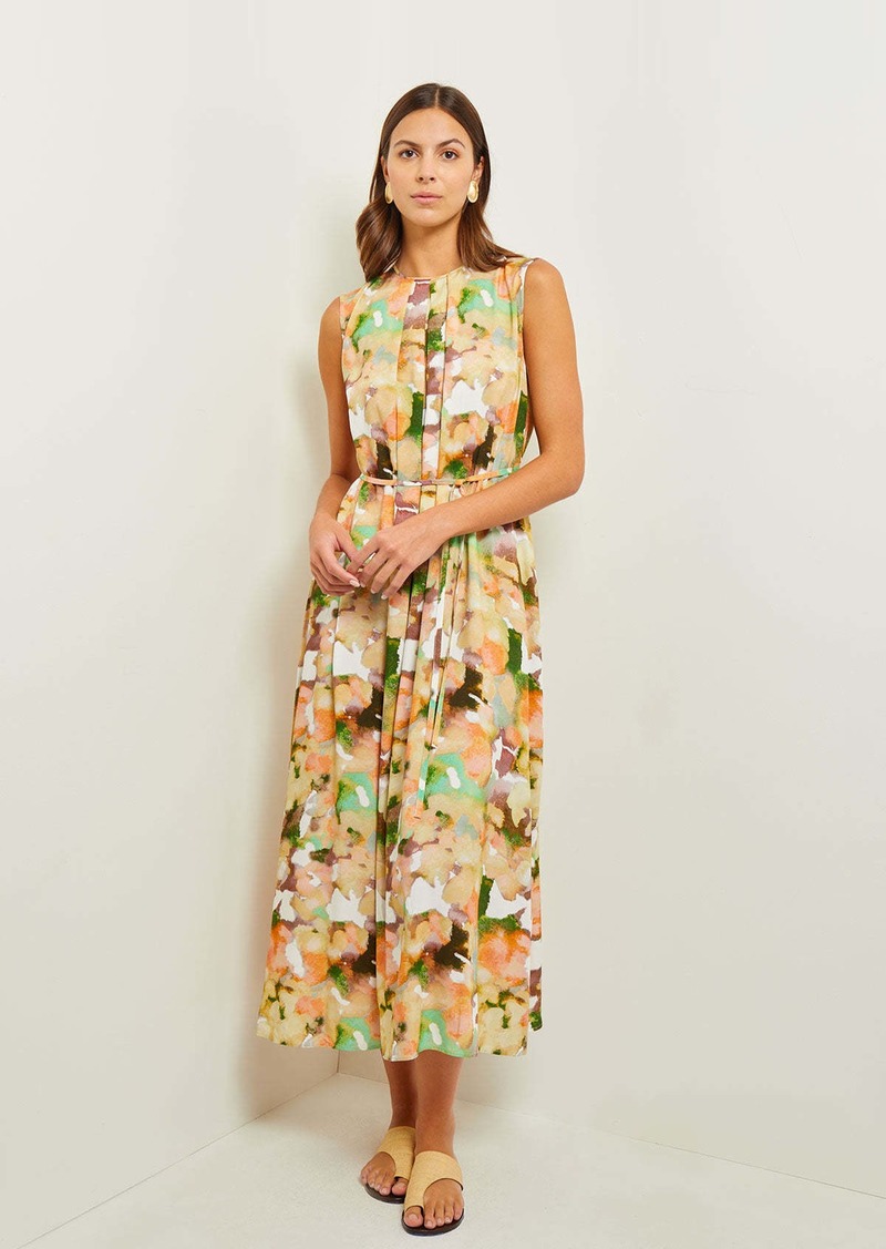 Misook Maxi Shift Dress - Pleated Watercolor Woven