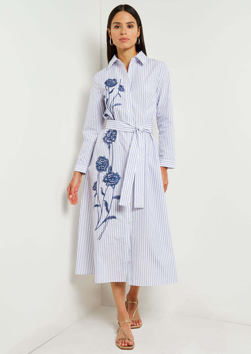 Misook Midi A-Line Shirtdress - Embroidered Cotton Blend