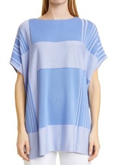 Misook Colorblock Short Sleeve Tunic Sweater in Ribbon Blue/Iris Flower at Nordstrom