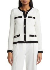 Misook Contrast Detail Cable Cardigan