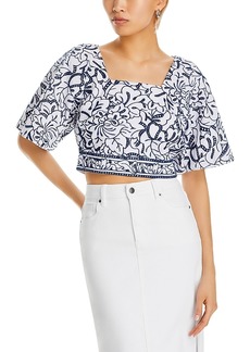 Misook Embroidered Cropped Top