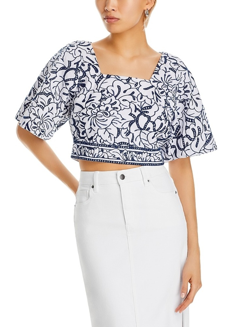 Misook Embroidered Cropped Top