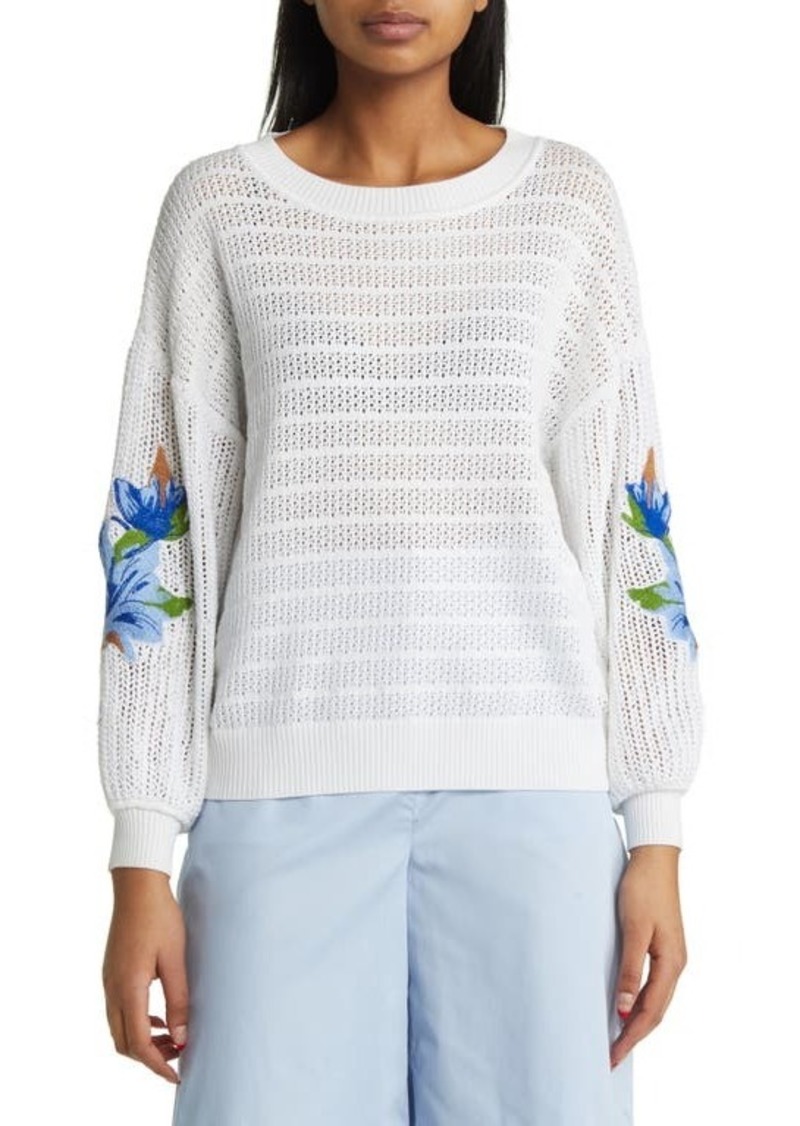 Misook Embroidered Pointelle Sweater