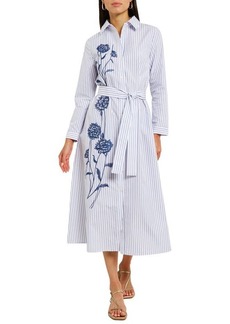 Misook Floral Embroidered Long Sleeve Midi Shirtdress