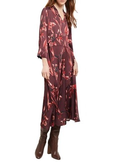 Misook Floral Print Long Sleeve Crêpe de Chine Dress