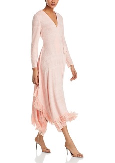 Misook Fringe Trim Midi Wrap Dress