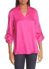 Misook Gathered Tulip Sleeve Crepe Blouse in Wildberry Pink at Nordstrom