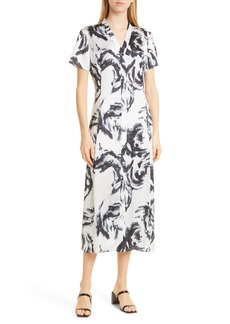Misook Marble Print Snap Shirtdress in White/Black at Nordstrom