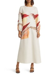 Misook Painted Sunset Long Sleeve Maxi Dress