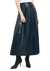 Misook Pleated Faux Leather A-Line Midi Skirt