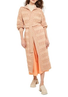 Misook Pointelle Stitch Relaxed Belted Sweater Coat